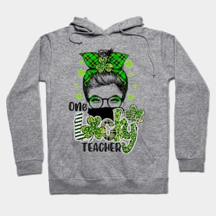 Shamrock One Lucky Teacher Messy Bun Funny St Patrick Day Hoodie